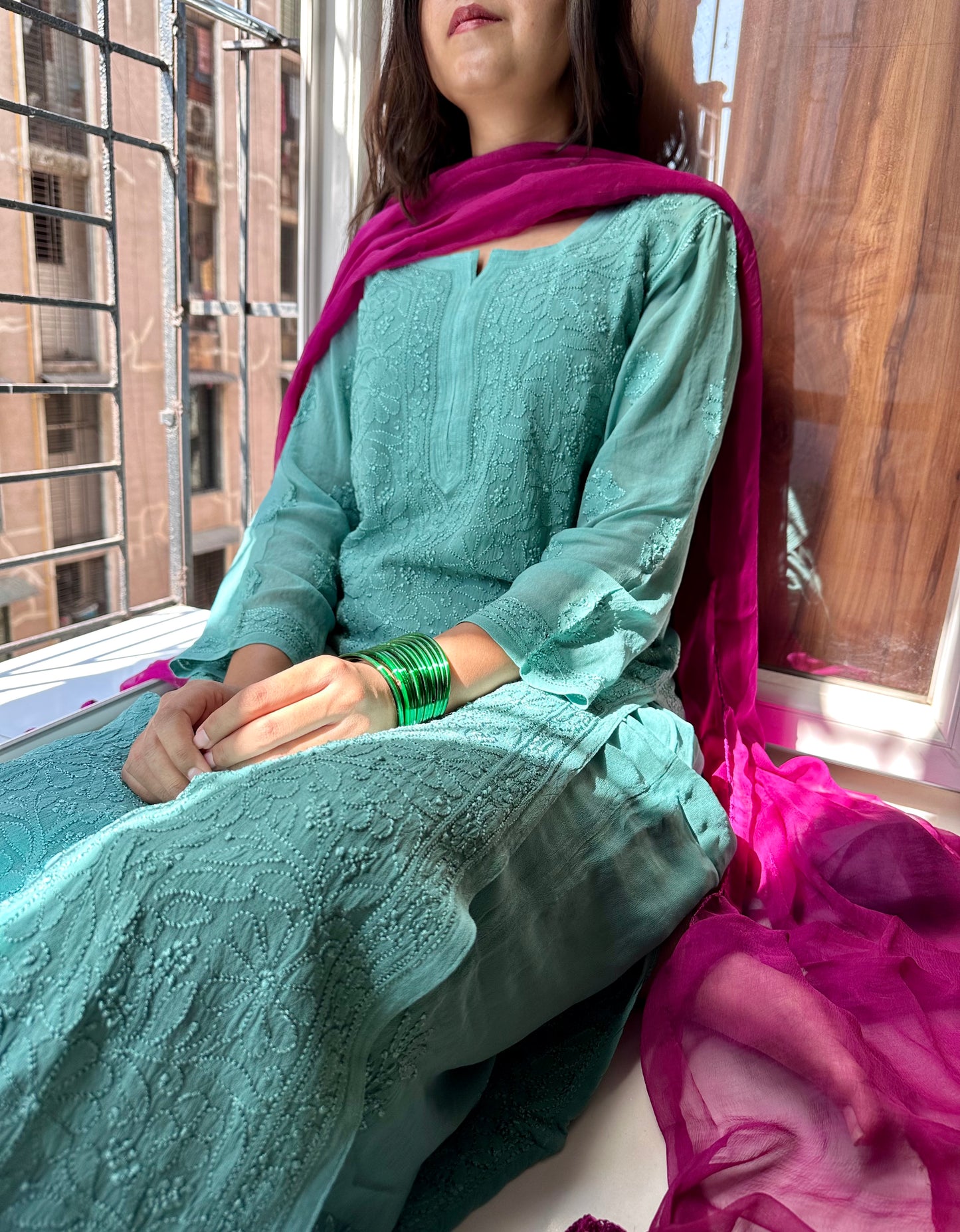 Teal Green Jaal Georgette Suit Set