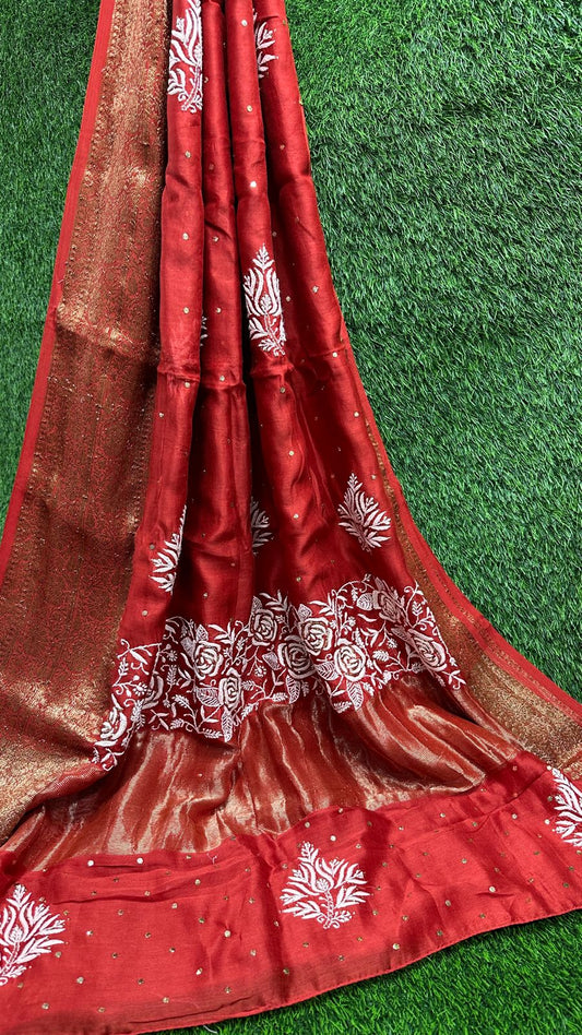 Wedding trousseau Chikankari Pure Chanderi Saree