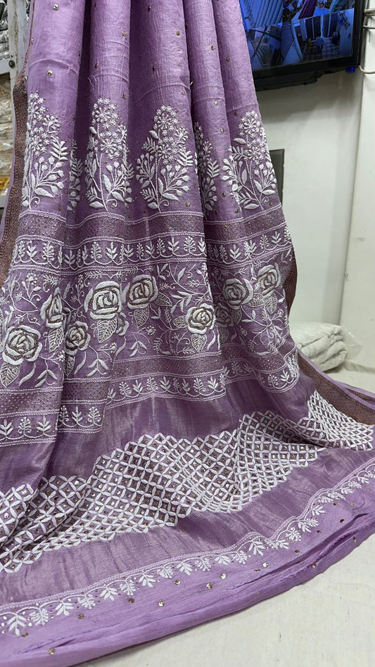 Damini Chikankari Pure silk Saree