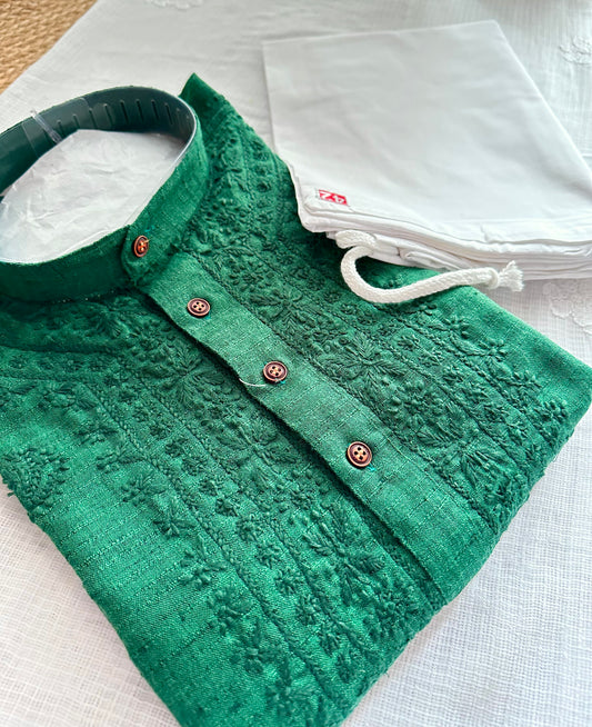 Bottle green Hand embroidered Men's Wear