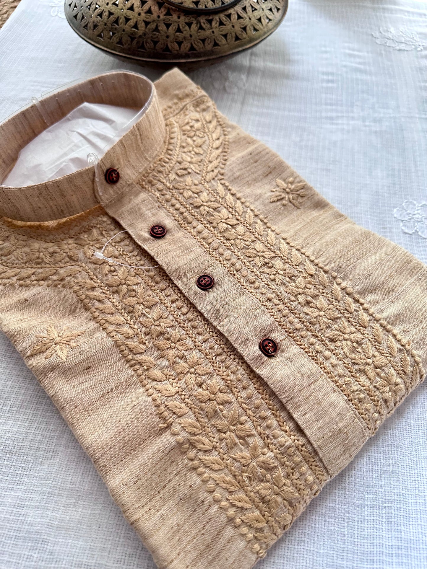 Khadi biege Hand embroidered Men's Wear