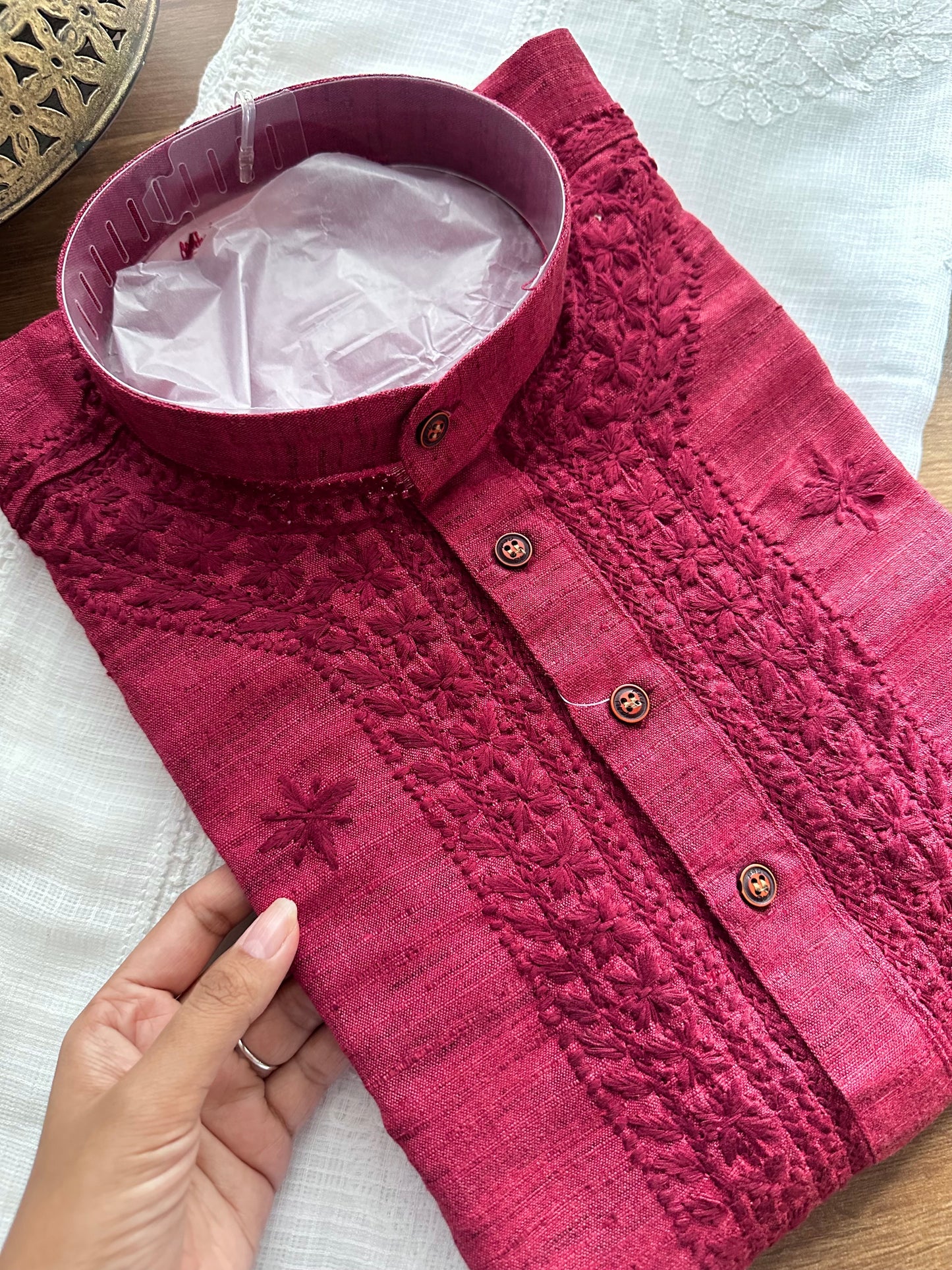 Maroon Hand embroidered Men's Wear