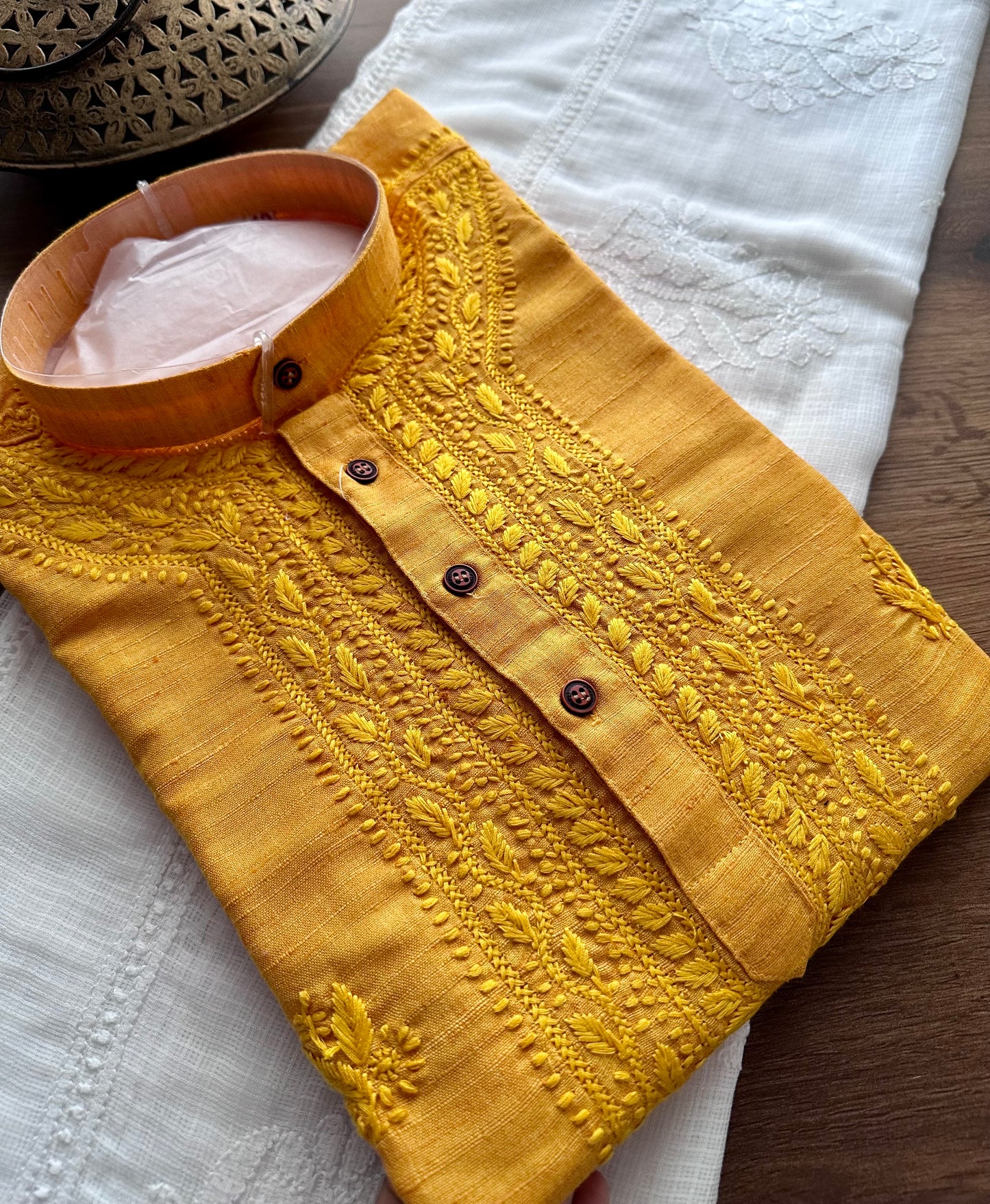 Yellow Hand embroidered Men's Wear