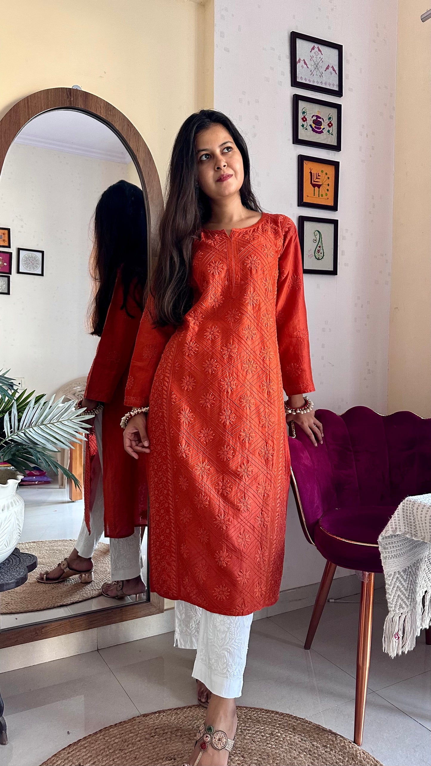 Nirali Chanderi silk Chikankari Kurta