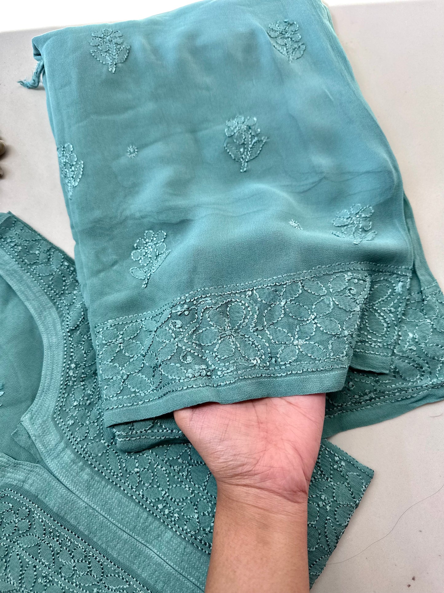 Teal Green Jaal Georgette Suit Set