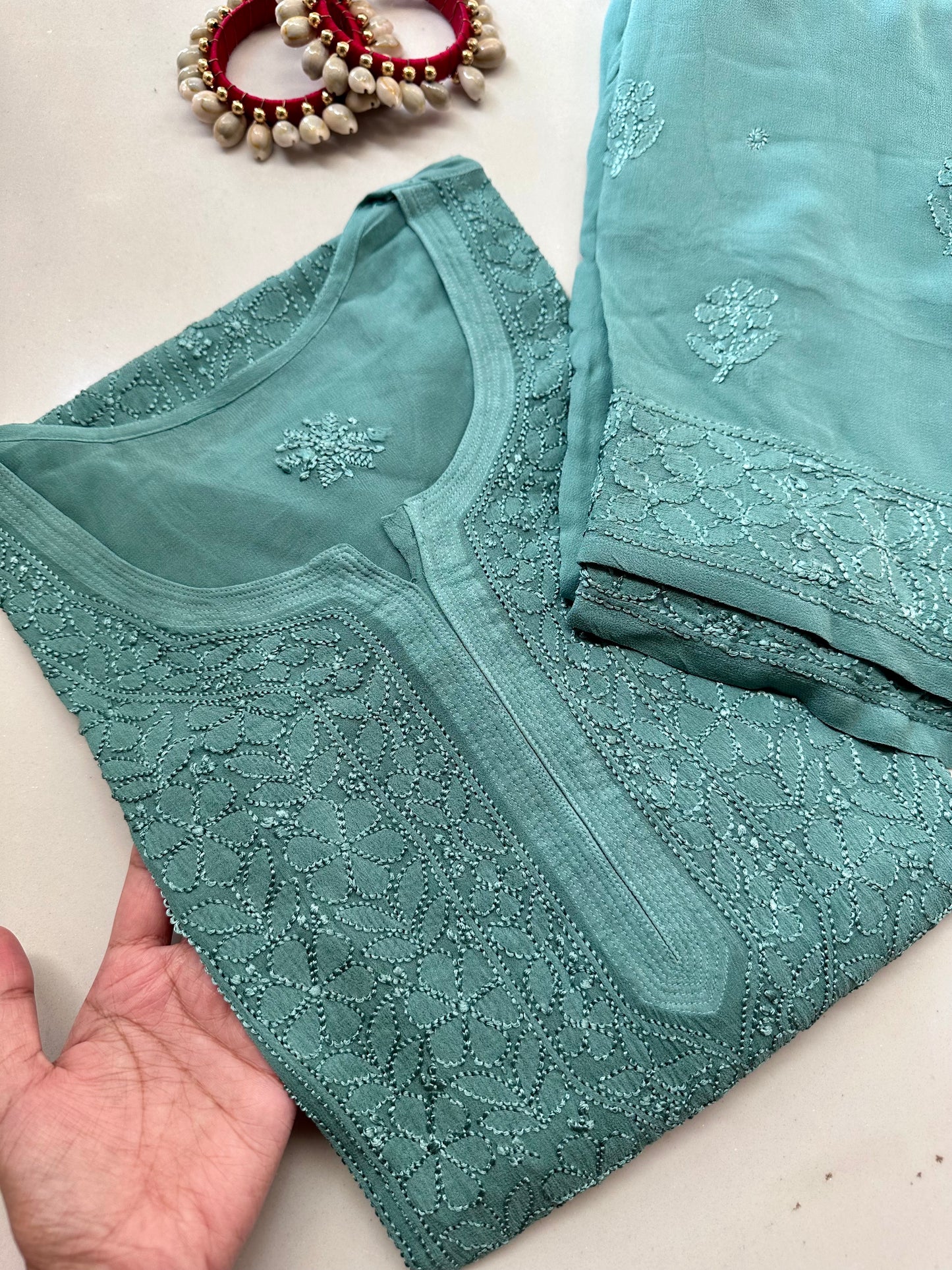 Teal Green Jaal Georgette Suit Set