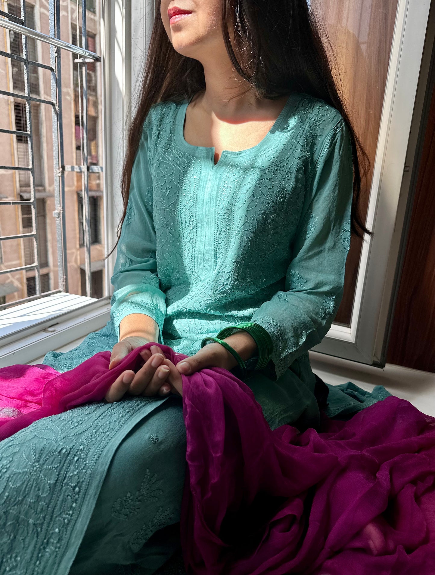 Teal Green Jaal Georgette Suit Set